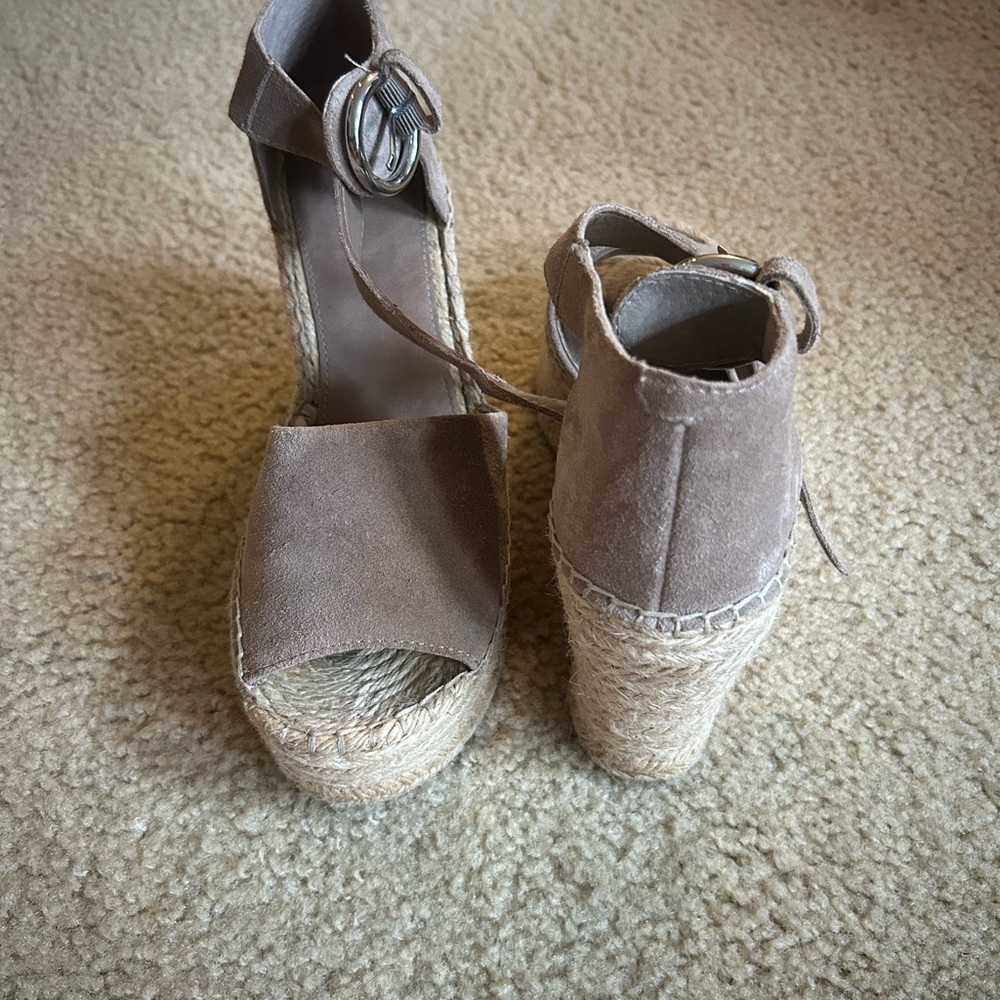 Marc Fisher Taupe Espadrille Wedge Sandals